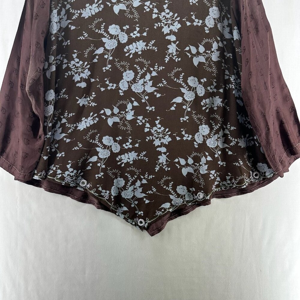 Tienda Ho Blouse Women One Size Asymmetrical Hem V-Neck Long Sleeve Floral Brown - Picture 4 of 11